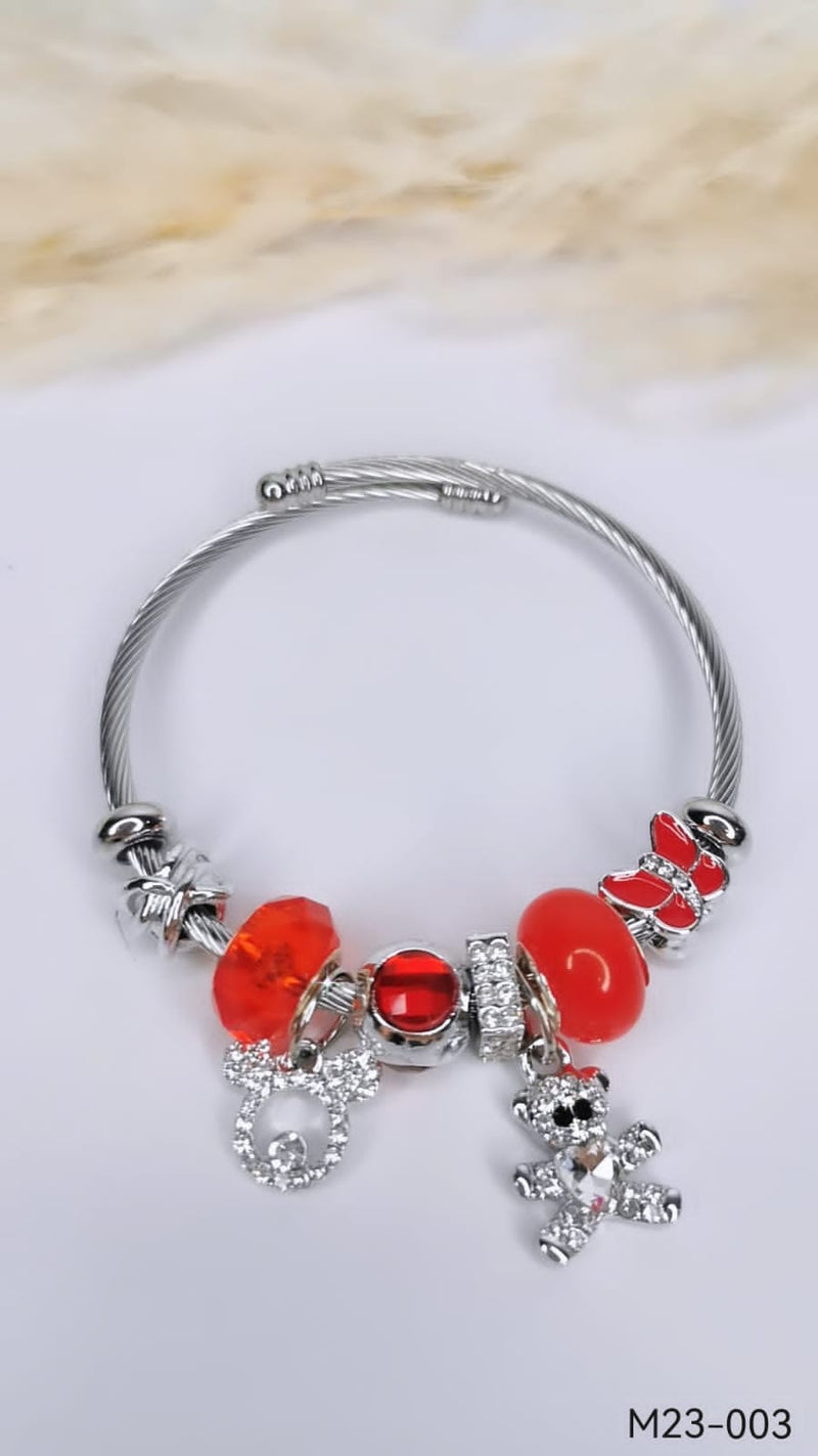 PANDORA PLATEADA OSO ROJO